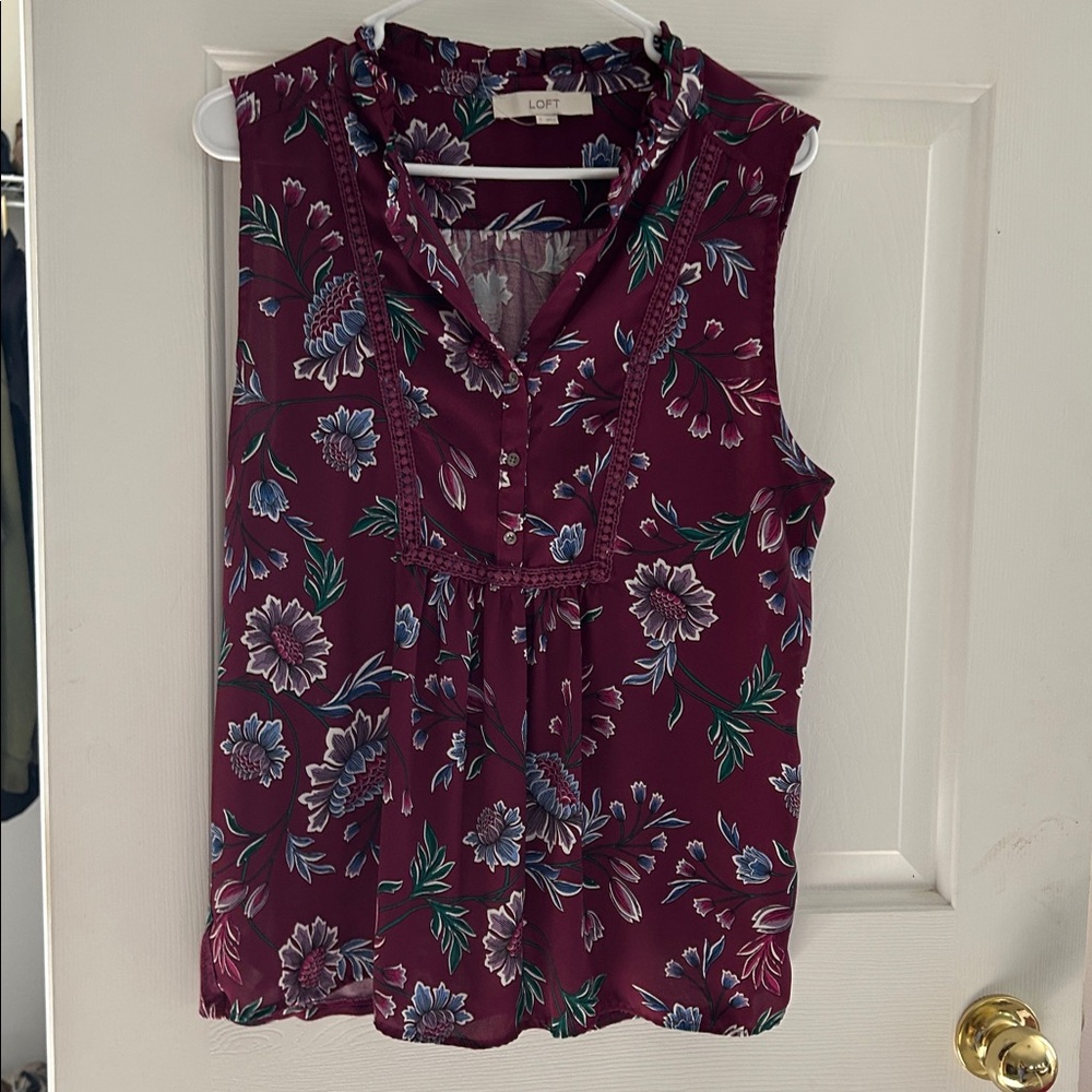 LOFT Burgundy Floral Sleeveless Top